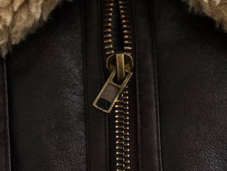 Oversized Leather Jacket with Faux Fur Lining