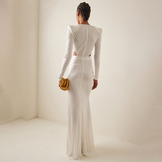 Diamond Side Slit Long Sleeve Long Dress