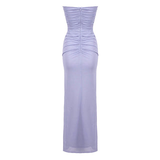 Lavender Textured Flower Mesh Long Dress