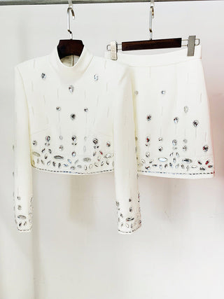 Embellished Long Sleeve Top and Skirt Set