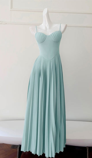 Mint Green Strapless Maxi Dress with Pleated Skirt and Sweetheart Bodice