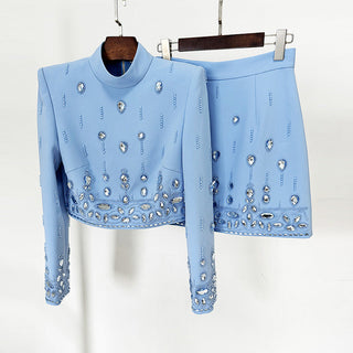 Embellished Long Sleeve Top and Skirt Set