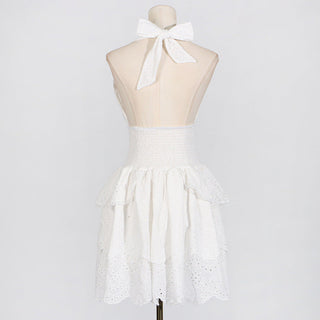 Charm Backless Halter Embroidered   Mini Dress