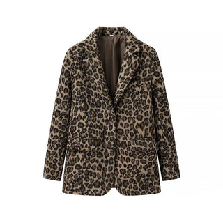 Long Sleeve Leopard Print Faux Fur Blazer Jacket