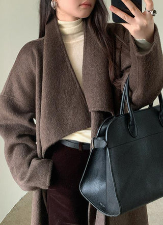 Oversized Cashmere Coat - Long Sleeve Belted Wrap Coat
