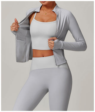 High-Neck Zip-Up Sports Jacket with Thumbholes