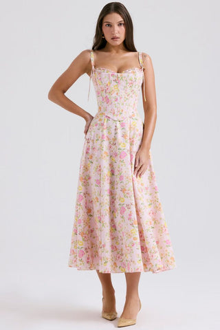 Jannet Corset Side Slit Midi Dress