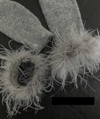 Luxe Feather Cuff Wool Cardigan - Grey Mohair French Knit Top
