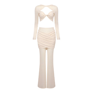 Mesh Long Sleeve Backless  Set