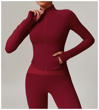 High-Neck Zip-Up Sports Jacket with Thumbholes