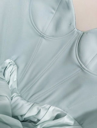 Mint Green Strapless Maxi Dress with Pleated Skirt and Sweetheart Bodice