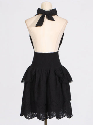 Charm Backless Halter Embroidered   Mini Dress