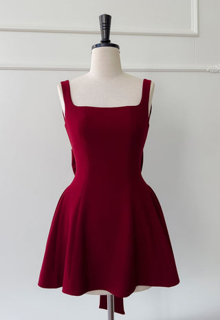 Elegant Burgundy Sleeveless Bow-Back Mini Dress