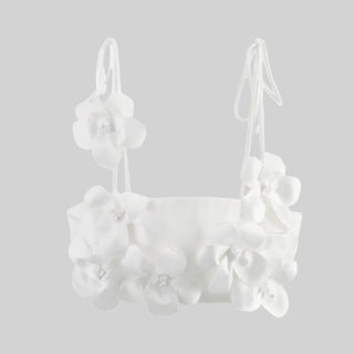 3D Floral Embellished Tie-Strap Crop Top