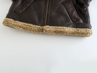 Oversized Leather Jacket with Faux Fur Lining