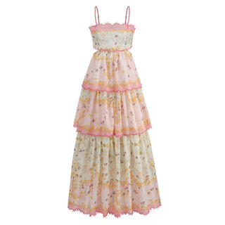 Floral Strapped Backless Long Dress