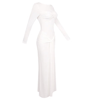 Long Sleeve Knotted Maxi Dress - Sexy Round Neck Ribbon Detail
