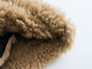 Oversized Leather Jacket with Faux Fur Lining