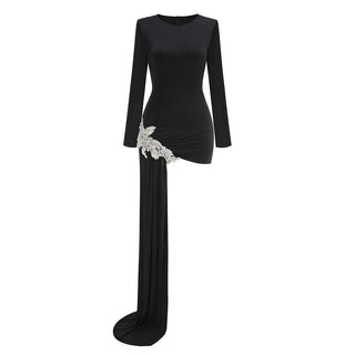 Embellished Diamond Slit  Long Dress