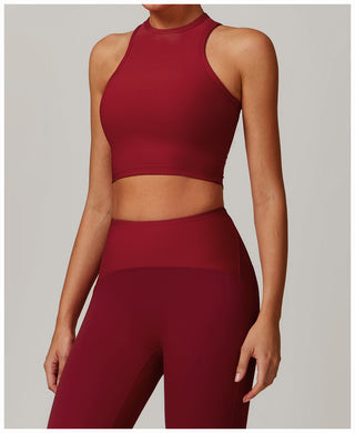 High-Neck Padded Ribbed Sports Crop Top