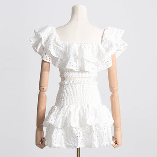 Off Shoulder Embroidered Set