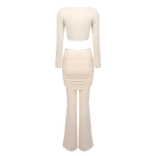 Mesh Long Sleeve Backless  Set