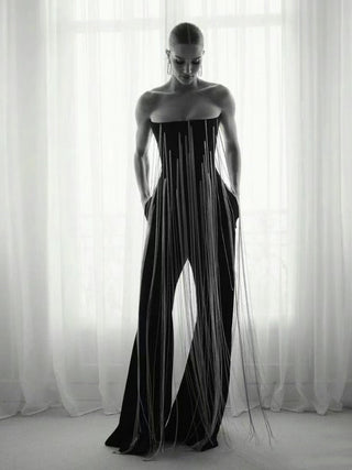 Luxe Black Chain Detail Strapless Jumpsuit