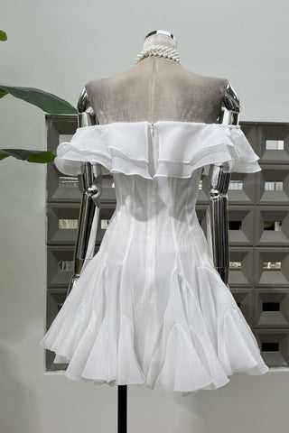 Off-Shoulder Mini Dress with Ruffle Trim and Flared Skirt