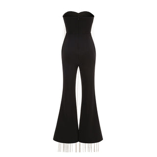 Luxe Black Chain Detail Strapless Jumpsuit