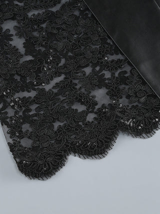 Elegant Strapless Faux Leather Gown with Lace Detail
