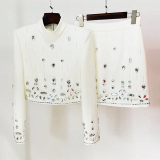Embellished Long Sleeve Top and Skirt Set