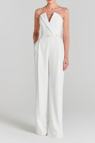 White Pearl Belted Strapless Jumpsuit