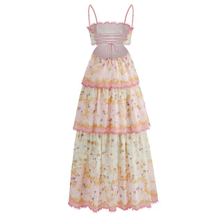 Floral Strapped Backless Long Dress