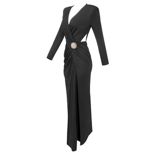 Diamond Side Slit Long Sleeve Long Dress