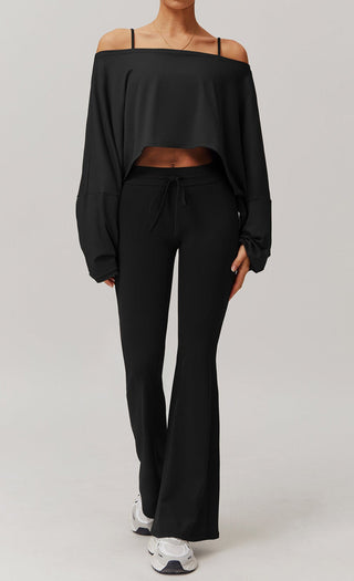 2-Piece Activewear Set – Oversized Crop Top & Flared Leggings