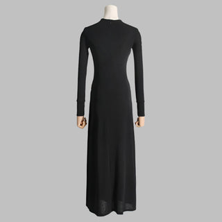 Gold Accent Cutout Long Sleeve Long Dress