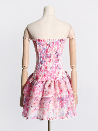 Strapless Embroidered Floral Mini Dress