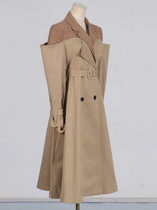 Long Sleeve Khaki Trench Coat with Belt - Slim Fit Women's Outerwear