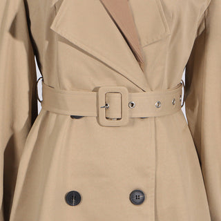 Long Sleeve Khaki Trench Coat with Belt - Slim Fit Women's Outerwear