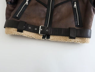 Oversized Leather Jacket with Faux Fur Lining