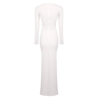 Long Sleeve Knotted Maxi Dress - Sexy Round Neck Ribbon Detail