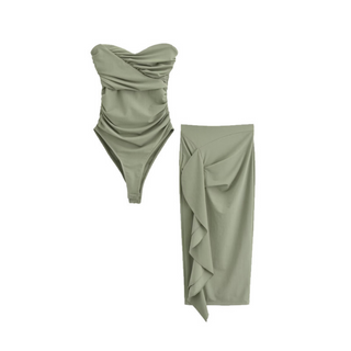 Lime Allure Bodysuit Skirt Set