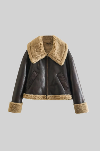 Oversized Leather Jacket with Faux Fur Lining
