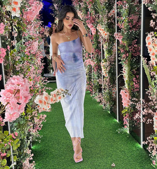 Marbella One Shoulder Mesh Long Dress