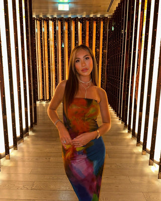 Marble Marvel Strapless Mesh Mini Dress