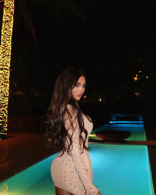 Nude  Square Neck Long Sleeve  Mini Dress