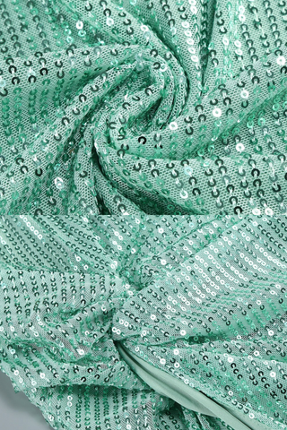 Mint Sequin Bodycon Long Dress with Spaghetti Straps and Thigh-High Slit