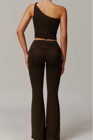 Padded One-Shoulder Sport Set with Flared Pants