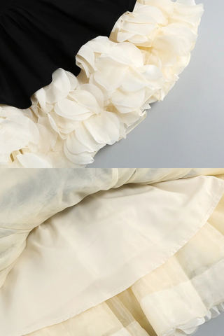 Sleeveless Black Square Neck Mini Dress with Layered Ruffle Skirt