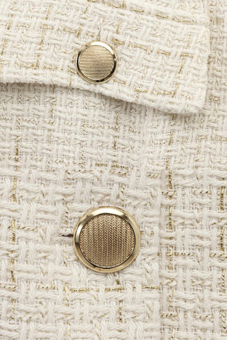 Belted Textured Tweed Suit Jacket – Elegant Button-Front Blazer with Pocket Detail